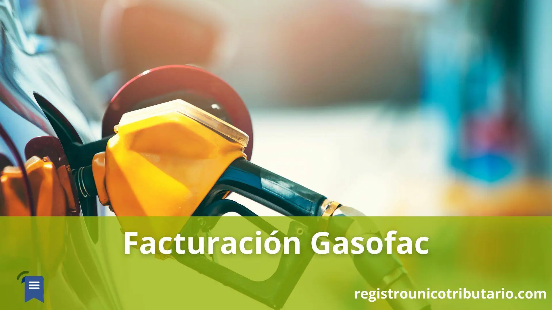 Gas pump nozzle inserting into a car's fuel tank. Facturación Gasofac