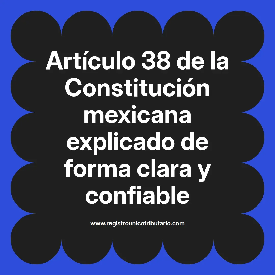 imagen destacada del post con un texto en el centro que dice Artículo 38 de la Constitución mexicana explicado de forma clara y confiable y abajo del texto aparece el url de sitio web que es registro unico tributario punto com