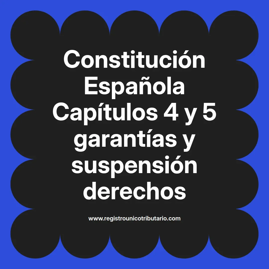 imagen destacada del post con un texto en el centro que dice Constitución Española Capítulos 4 y 5 garantías y suspensión derechos y abajo del texto aparece el url de sitio web que es registro unico tributario punto com