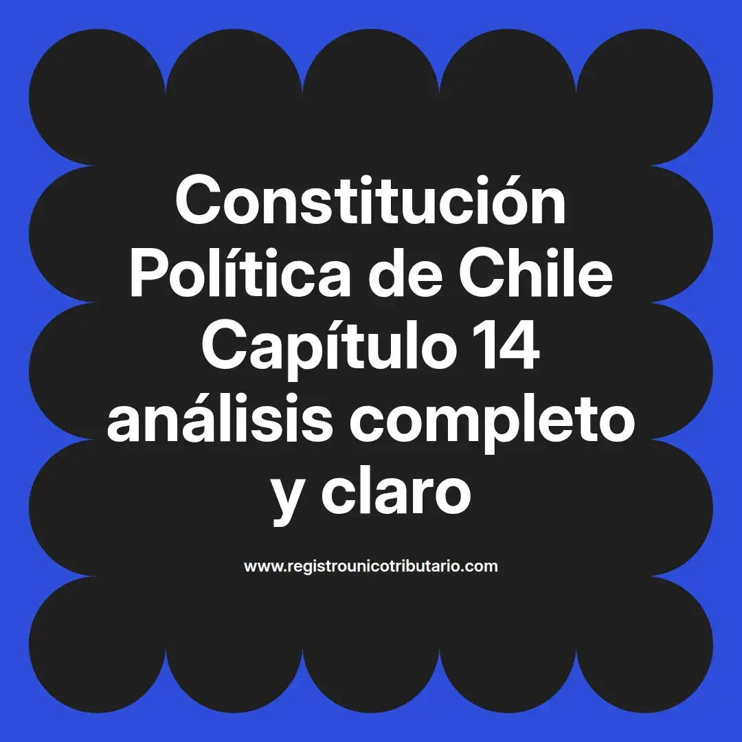 imagen destacada del post con un texto en el centro que dice Constitución Política de Chile Capítulo 14 análisis completo y claro y abajo del texto aparece el url de sitio web que es registro unico tributario punto com