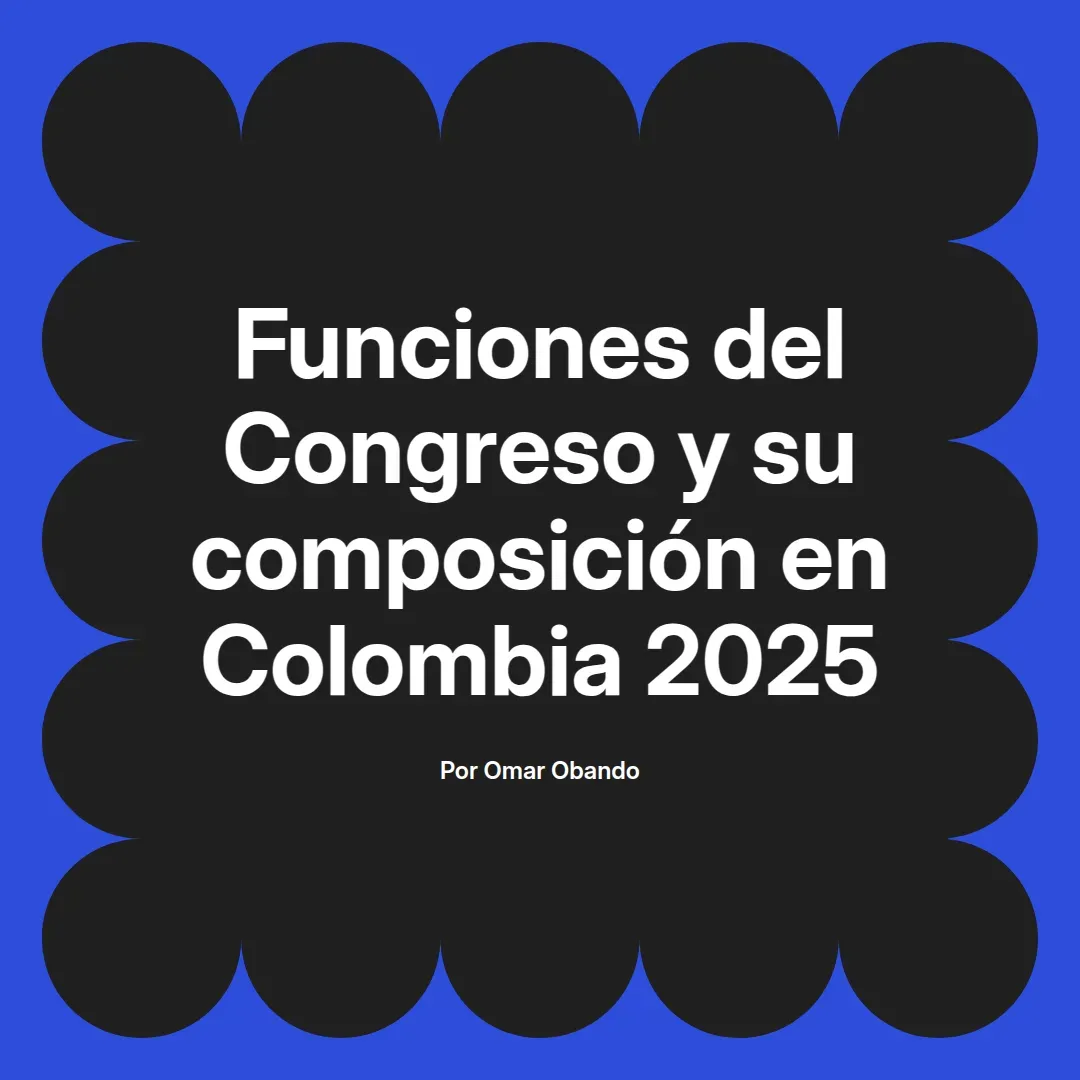 imagen destacada del post con un texto en el centro que dice Funciones del Congreso y su composición en Colombia 2025 y abajo del texto aparece el nombre del autor Omar Obando