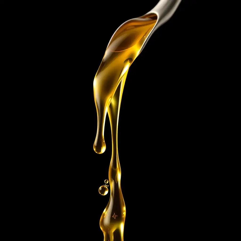 Gotas de aceite dorado fluyen como gráfica ascendente. Símbolo de crecimiento y dividendo Repsol en España.