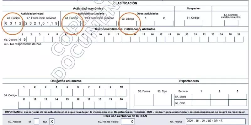 Cual es el codigo CIIU en el RUT