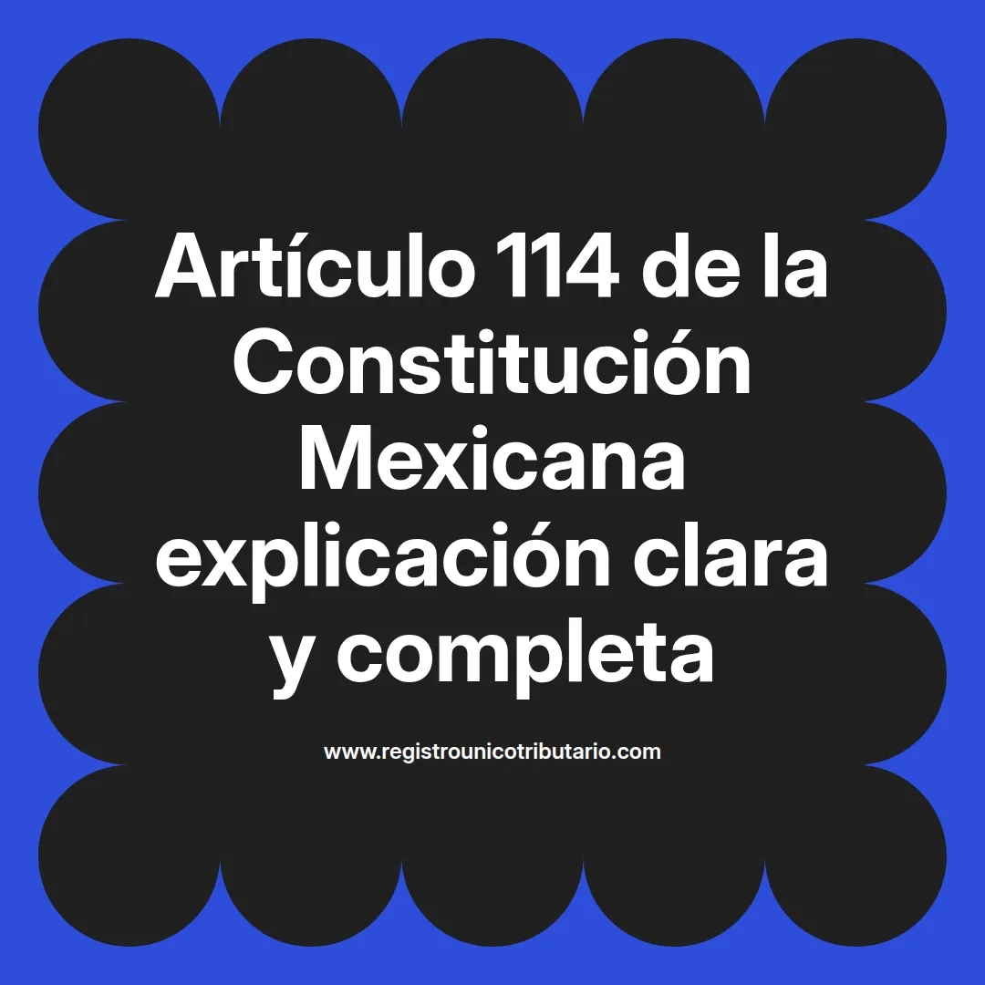 imagen destacada del post con un texto en el centro que dice Artículo 114 de la Constitución Mexicana explicación clara y completa y abajo del texto aparece el url de sitio web que es registro unico tributario punto com