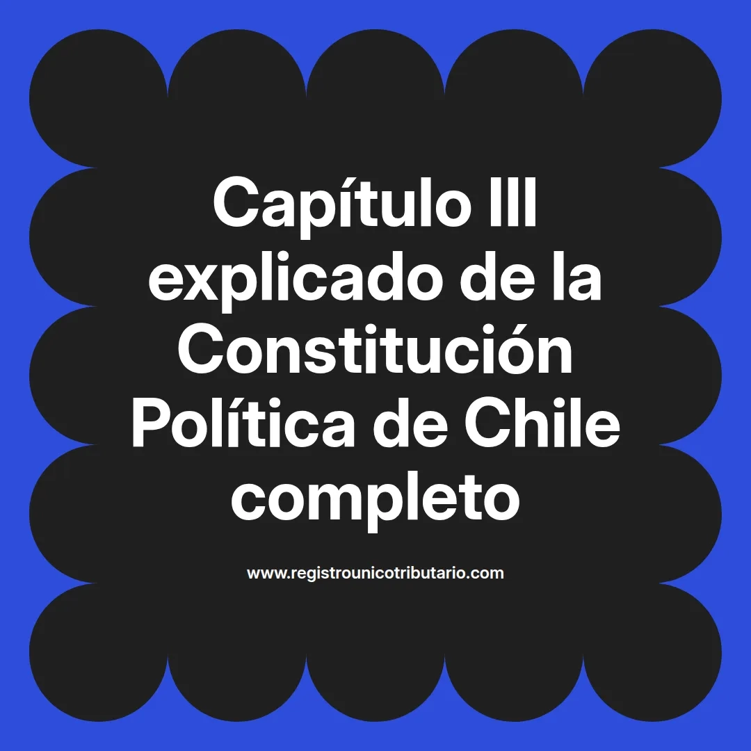 imagen destacada del post con un texto en el centro que dice Capítulo III explicado de la Constitución Política de Chile completo y abajo del texto aparece el url de sitio web que es registro unico tributario punto com