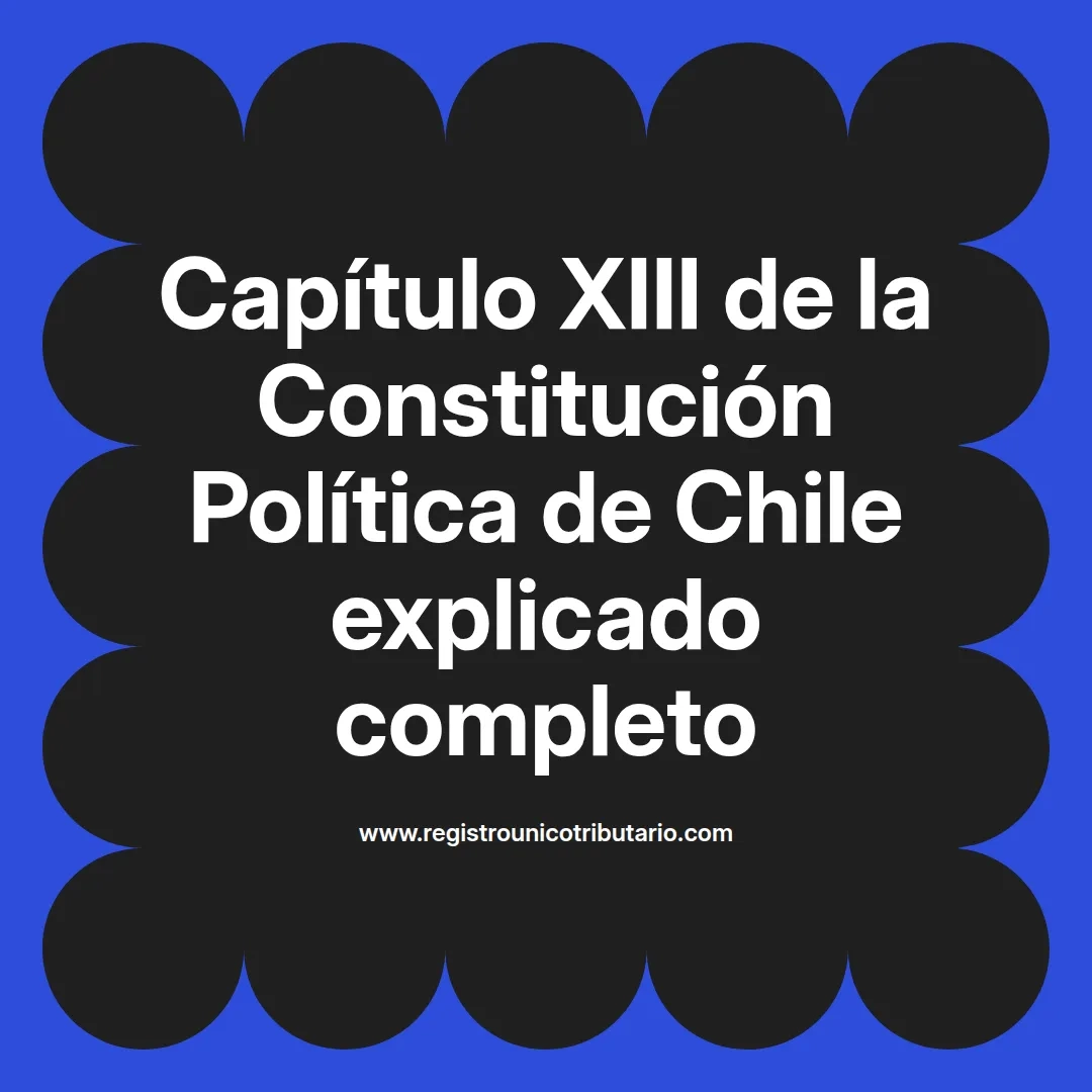 imagen destacada del post con un texto en el centro que dice Capítulo XIII de la Constitución Política de Chile explicado completo y abajo del texto aparece el url de sitio web que es registro unico tributario punto com