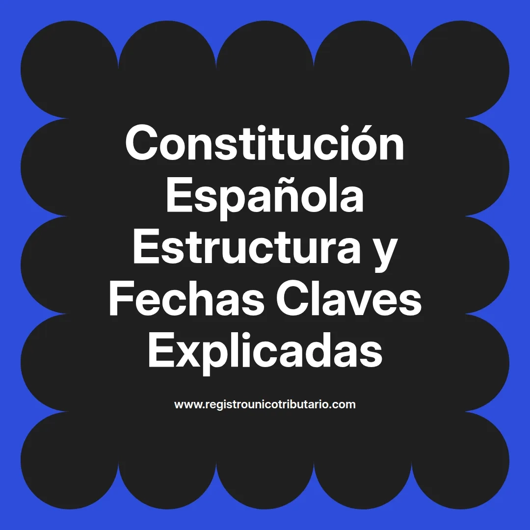 imagen destacada del post con un texto en el centro que dice Constitución Española Estructura y Fechas Claves Explicadas y abajo del texto aparece el url de sitio web que es registro unico tributario punto com