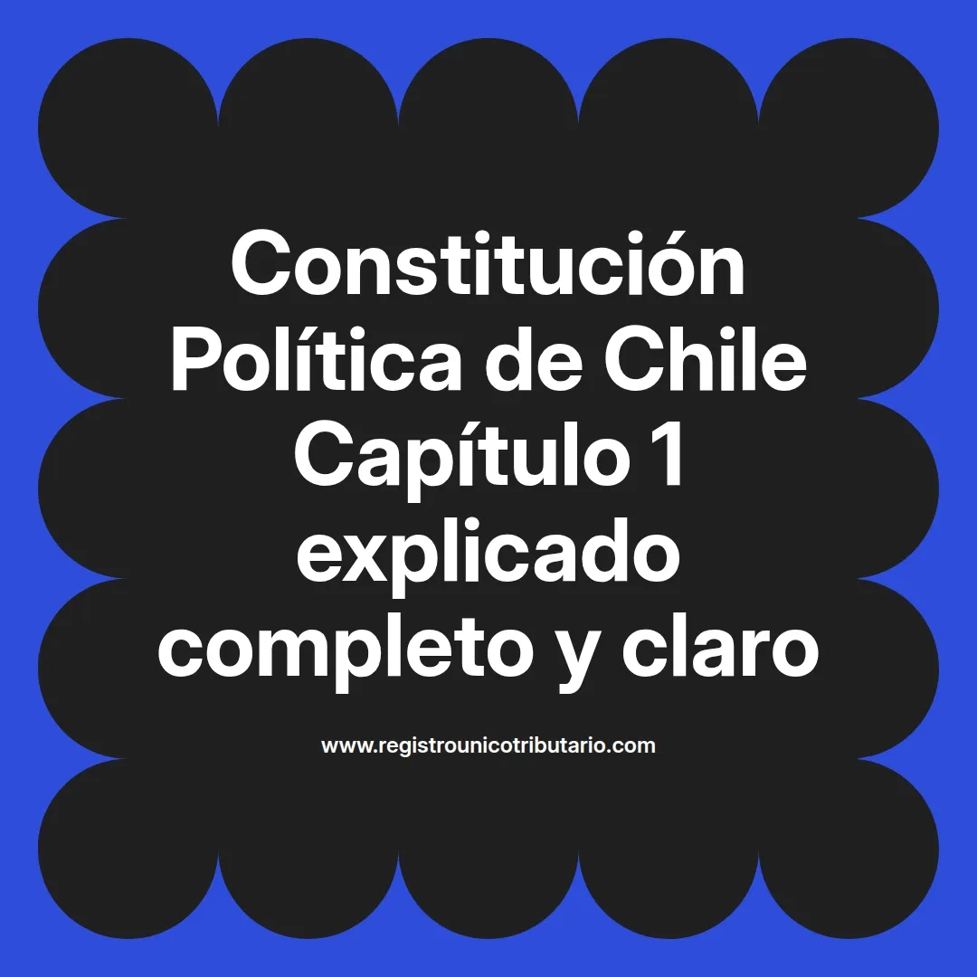 imagen destacada del post con un texto en el centro que dice Constitución Política de Chile Capítulo 1 explicado completo y claro y abajo del texto aparece el url de sitio web que es registro unico tributario punto com