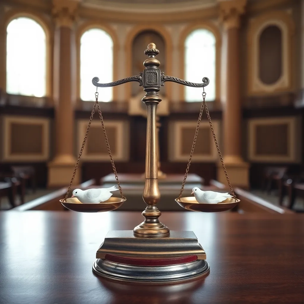 Prompt en inglés: A solemn courtroom scene with judges in robes, focused on a hearing concerning due process and human rights.Debido proceso legal corte interamericana de derechos humanos. Audiencia judicial en Colombia sobre derechos humanos.