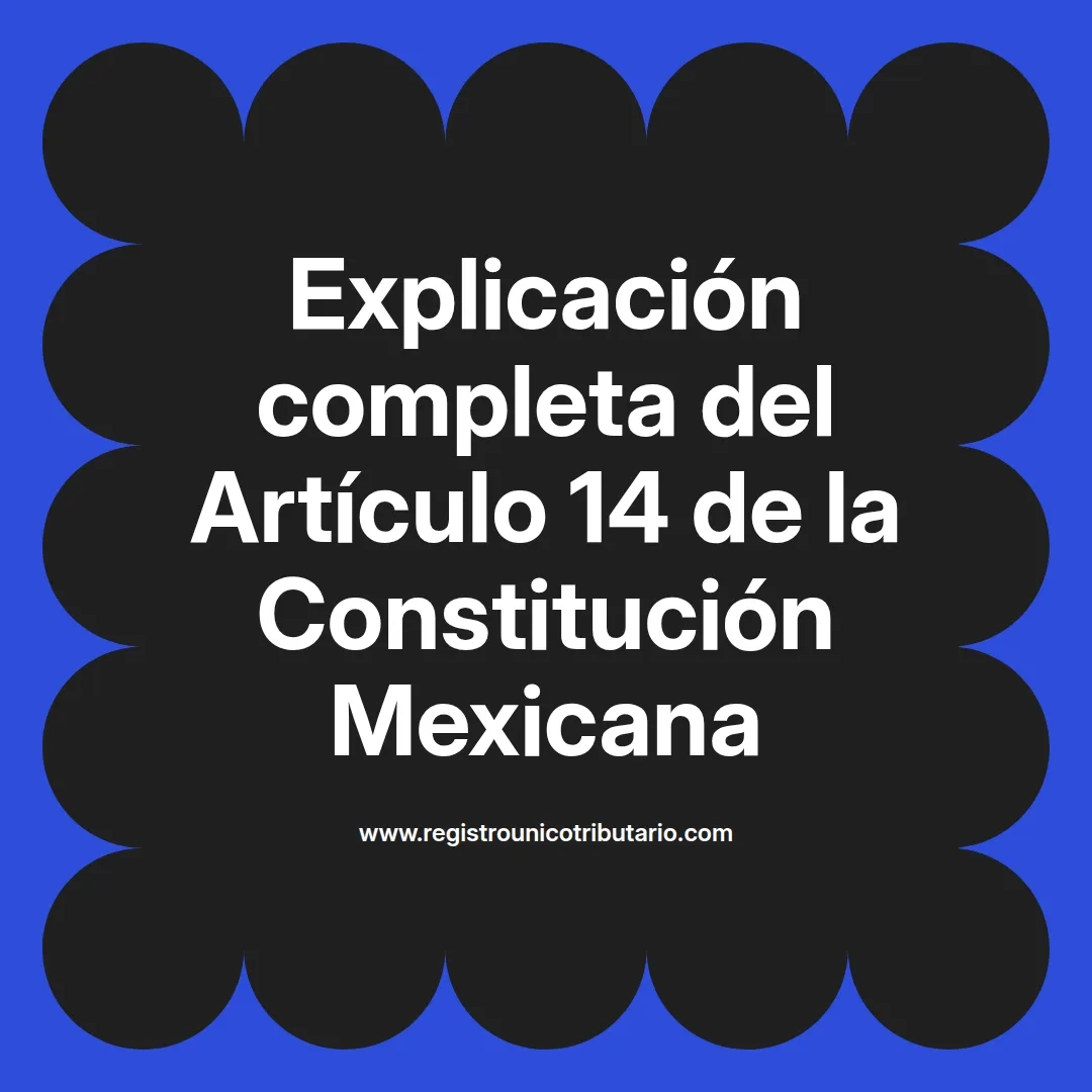 imagen destacada del post con un texto en el centro que dice Explicación completa del Artículo 14 de la Constitución Mexicana y abajo del texto aparece el url de sitio web que es registro unico tributario punto com