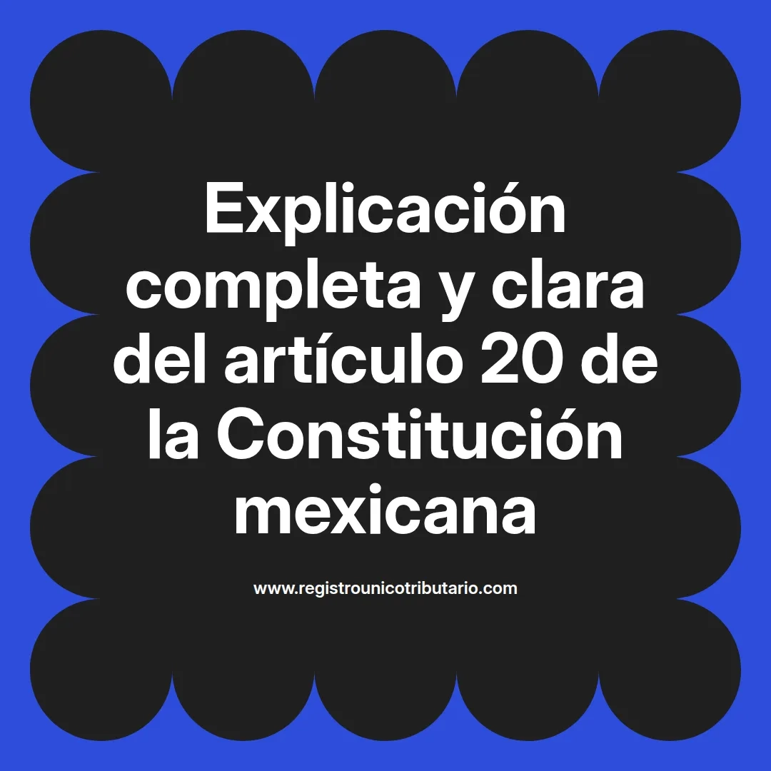 imagen destacada del post con un texto en el centro que dice Explicación completa y clara del artículo 20 de la Constitución mexicana y abajo del texto aparece el url de sitio web que es registro unico tributario punto com