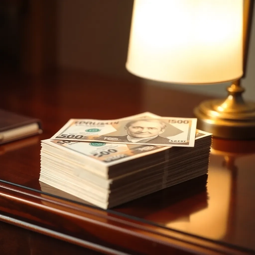 Billetes de soles peruanos sobre escritorio. Concepto de renta de quinta categoría en Perú.