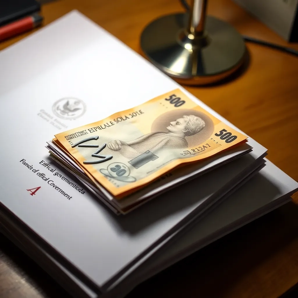 Billete de sol peruano sobre documentos oficiales. Consulta cómo rut descargar en Perú.