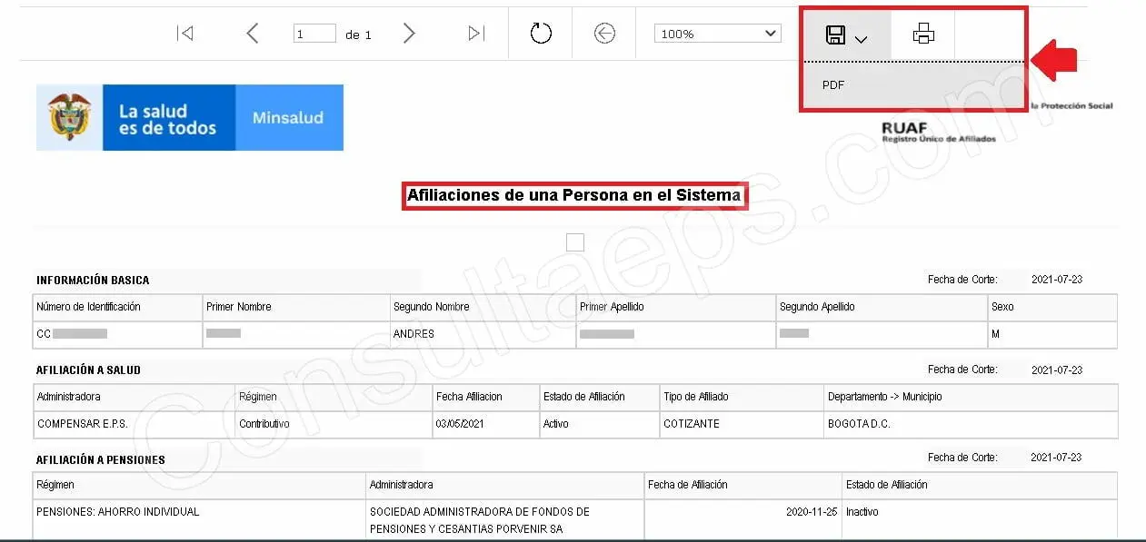 Pasos para imprimir el certificado RUAF de forma gratuita por Internet