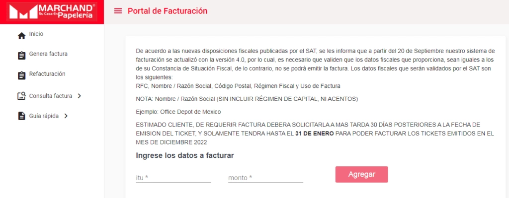 Formulario de facturación Casa Marchand