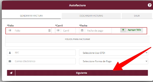 Ingreso de datos para la facturación FIARUM