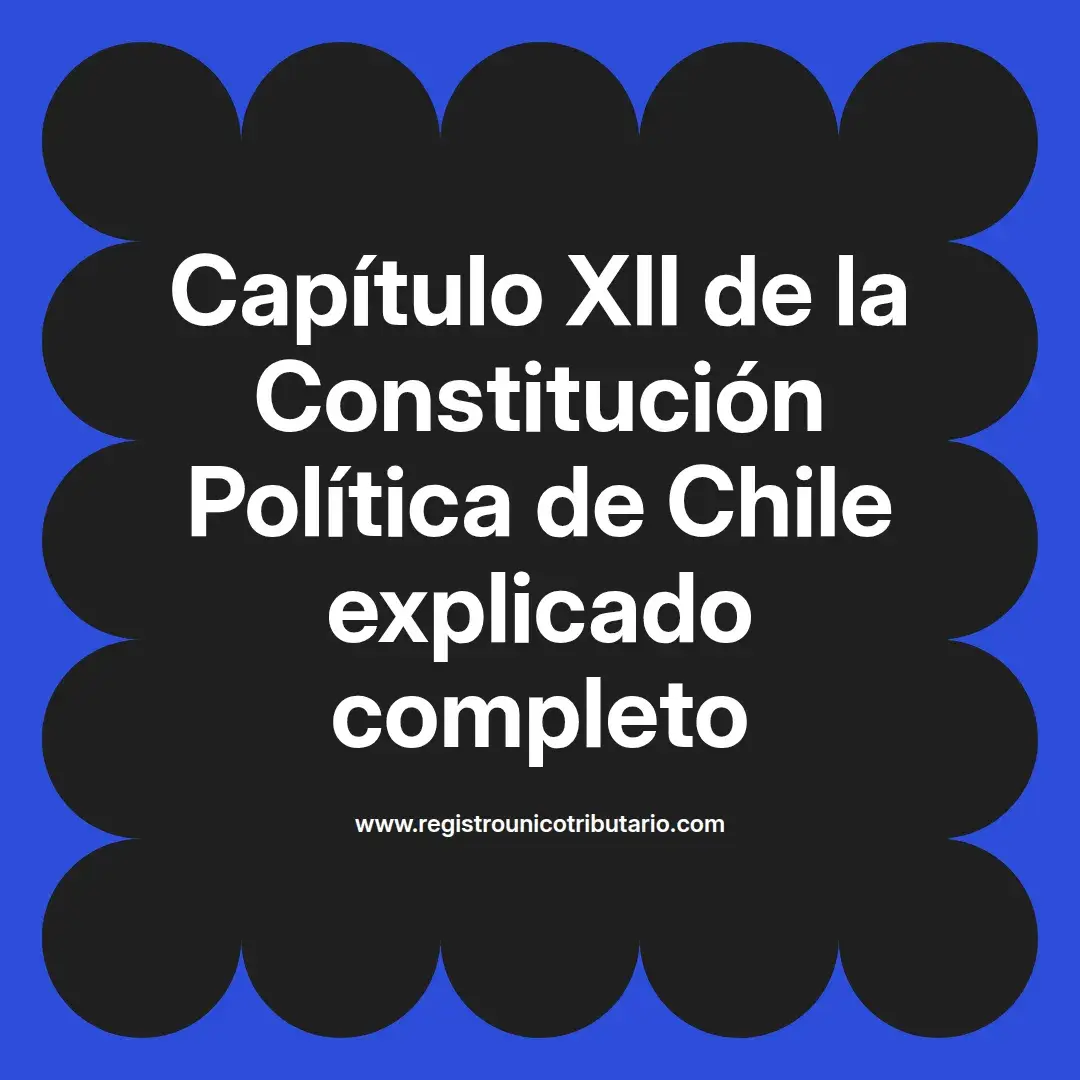 imagen destacada del post con un texto en el centro que dice Capítulo XII de la Constitución Política de Chile explicado completo y abajo del texto aparece el url de sitio web que es registro unico tributario punto com