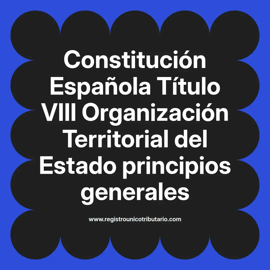 imagen destacada del post con un texto en el centro que dice Constitución Española Título VIII Organización Territorial del Estado principios generales y abajo del texto aparece el url de sitio web que es registro unico tributario punto com