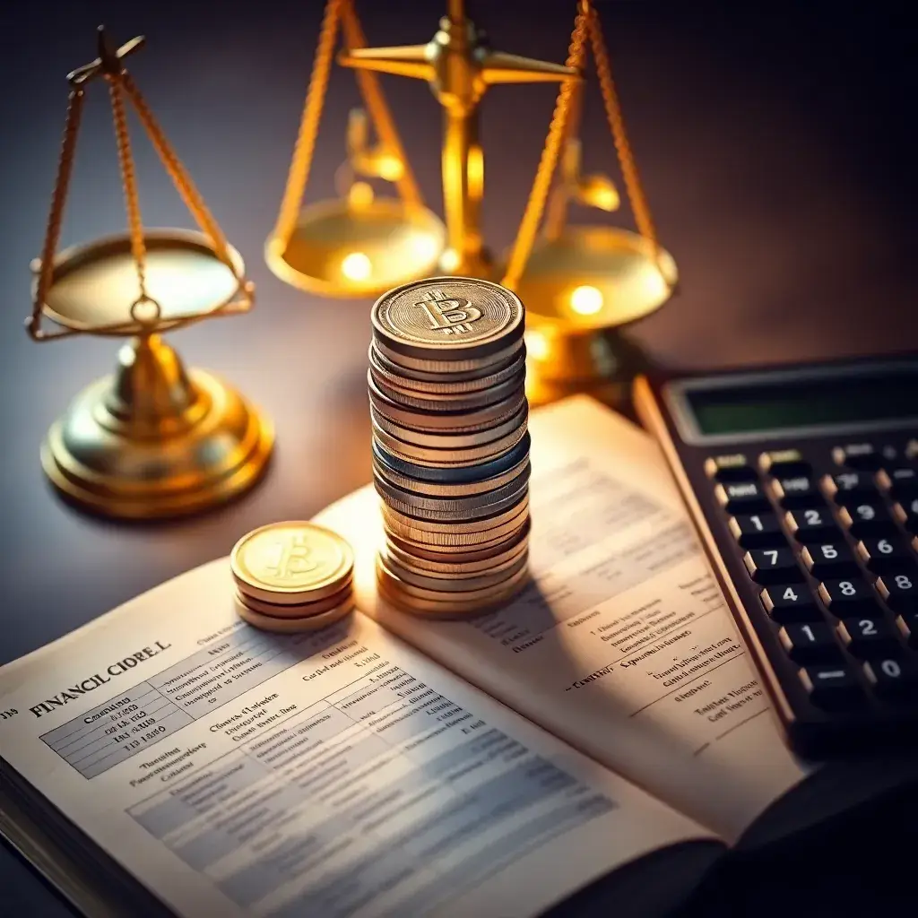Montón de monedas doradas y plateadas sobre un libro de contabilidad, simbolizando el equilibrio fiscal en Colombia.
