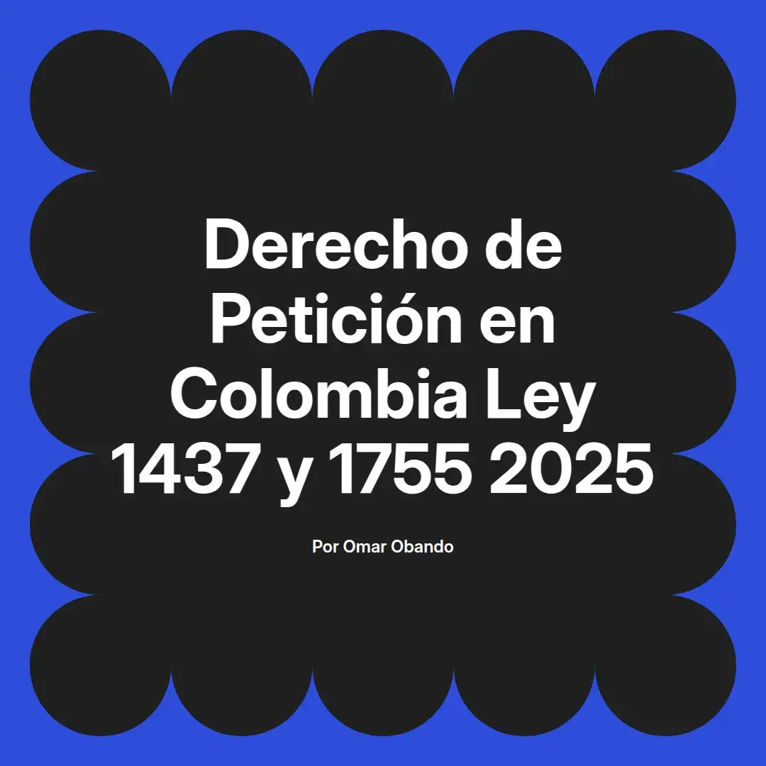 imagen destacada del post con un texto en el centro que dice Derecho de Petición en Colombia Ley 1437 y 1755 2025 y abajo del texto aparece el nombre del autor Omar Obando