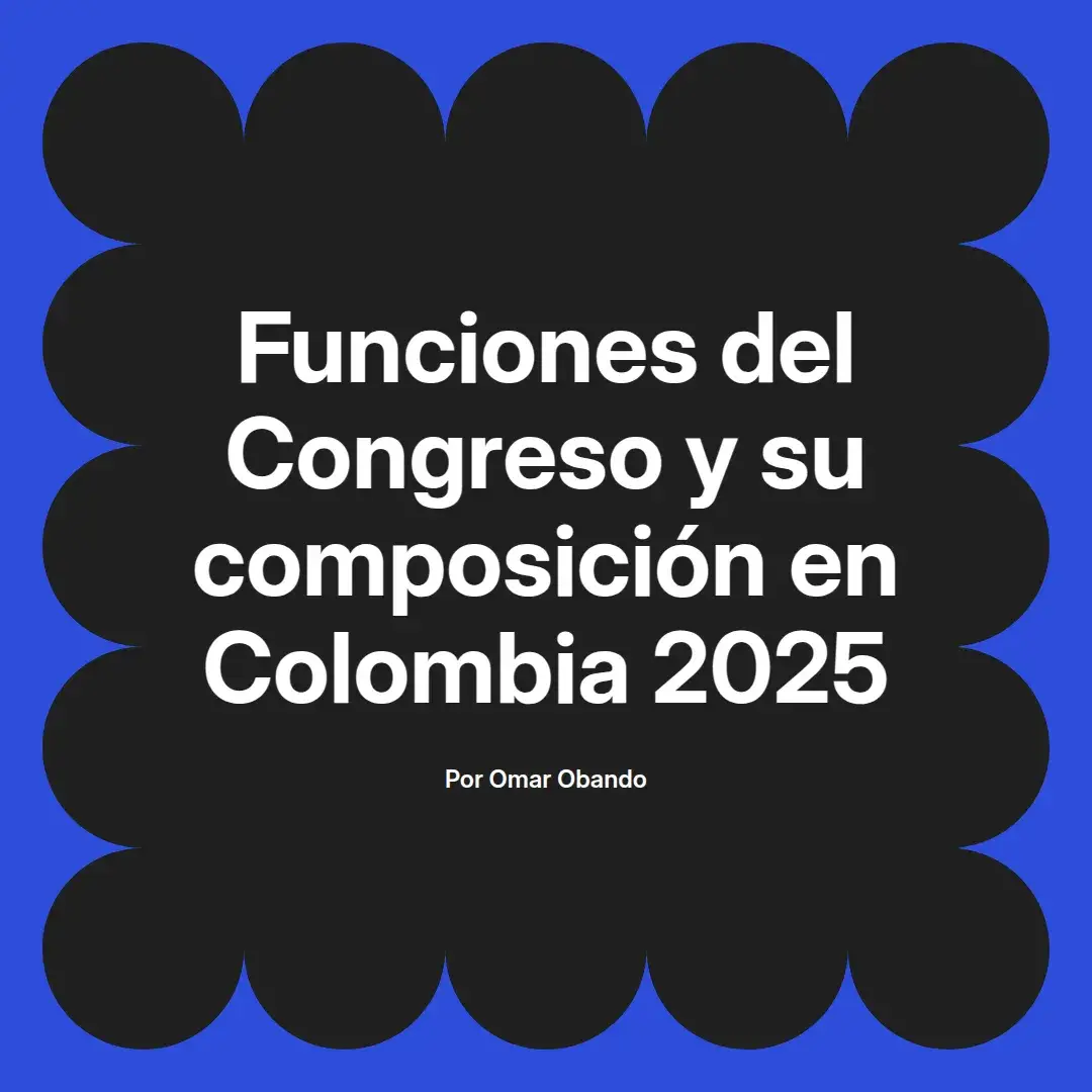 imagen destacada del post con un texto en el centro que dice Funciones del Congreso y su composición en Colombia 2025 y abajo del texto aparece el nombre del autor Omar Obando